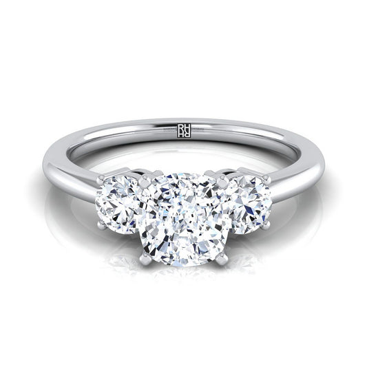 18K White Gold Cushion Diamond Perfectly Matched Round Three Stone Diamond Engagement Ring -1/4ctw