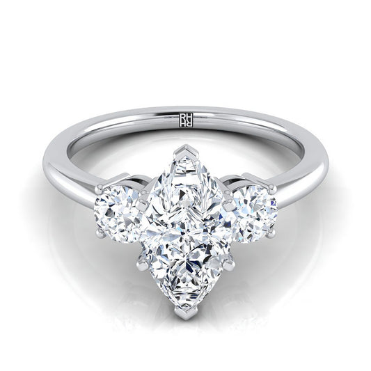 Platinum Marquise  Diamond Perfectly Matched Round Three Stone Diamond Engagement Ring -1/4ctw