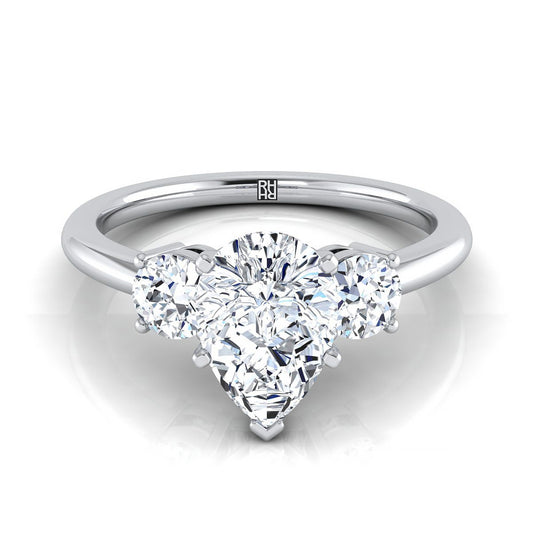 Platinum Pear Shape Center Diamond Perfectly Matched Round Three Stone Diamond Engagement Ring -1/4ctw