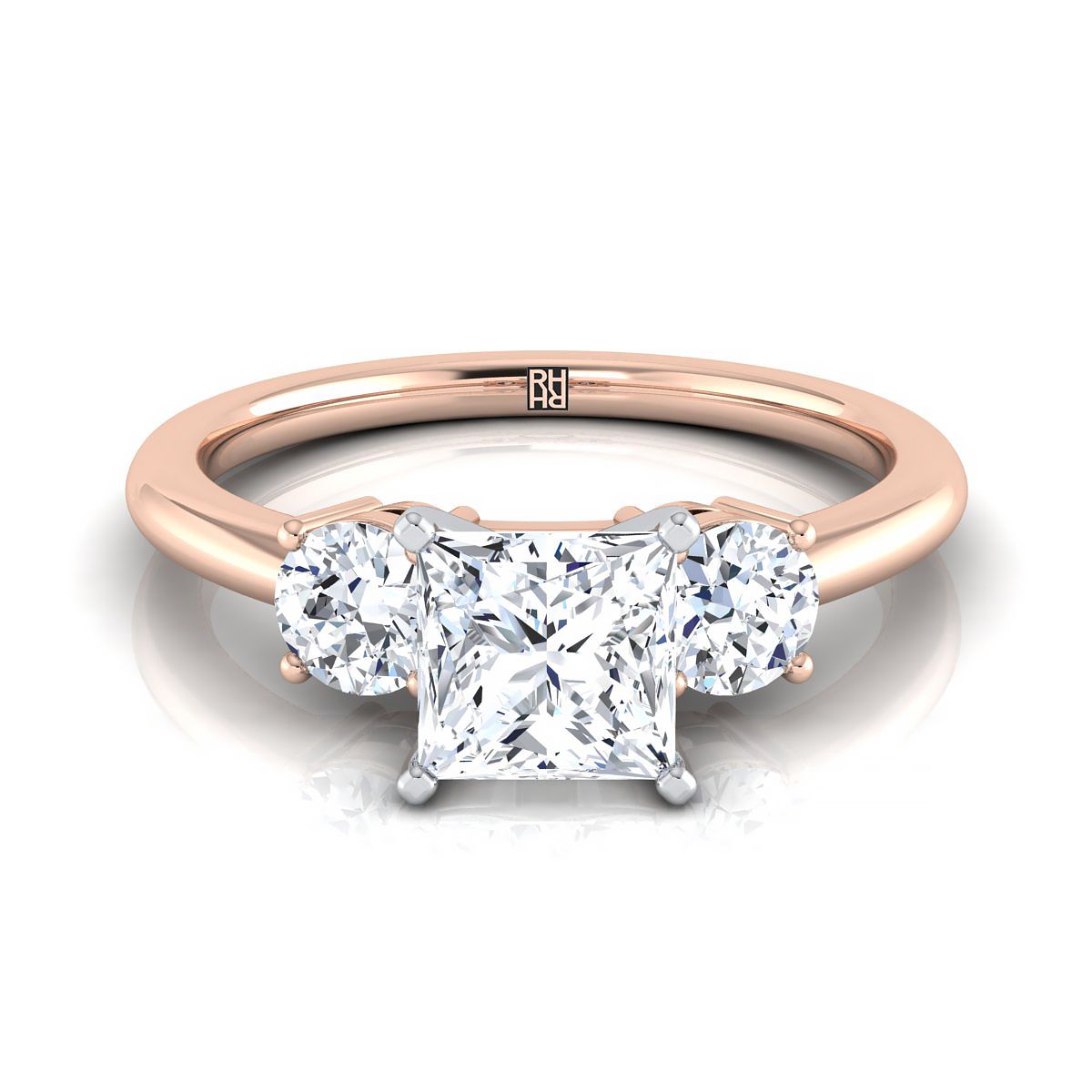 แหวนหมั้นเพชร 14K Rose Gold Princess Cut เข้ากันได้อย่างลงตัว -1/4ctw