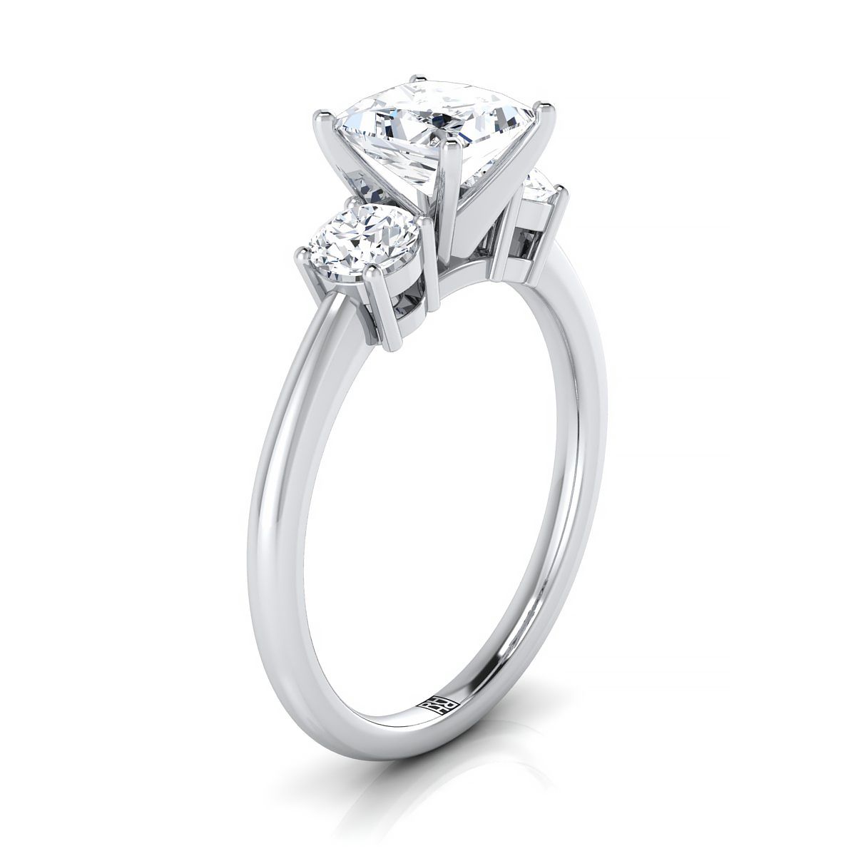 18K White Gold Princess Cut Diamond Perfectly Matched Round Three Stone Diamond Engagement Ring -1/4ctw