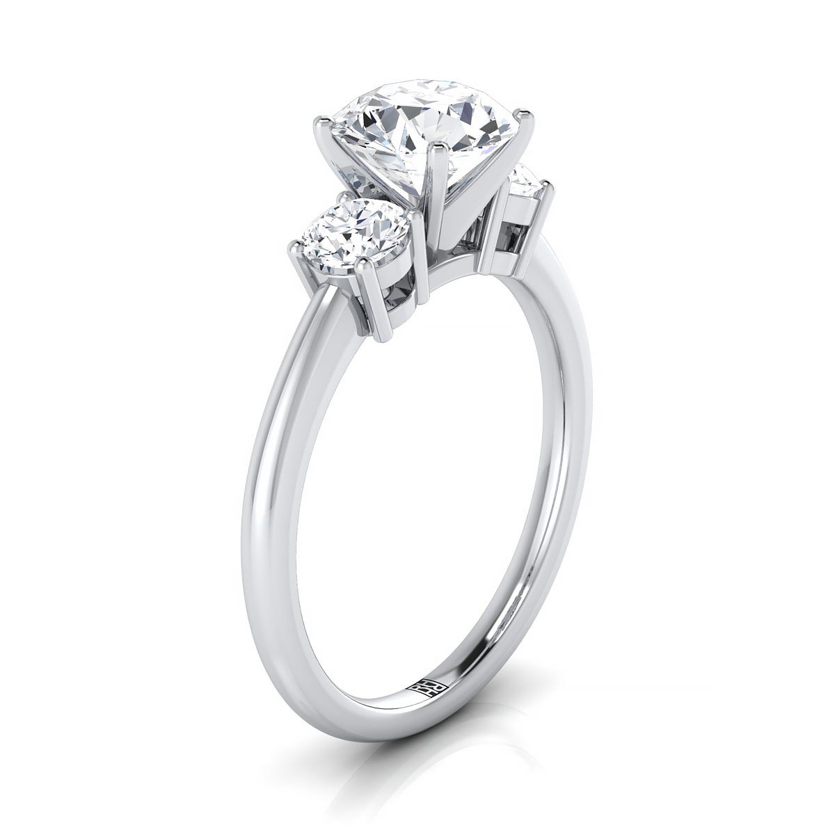 18K White Gold Round Brilliant Diamond จับคู่ได้อย่างสมบูรณ์แบบแหวนหมั้นเพชรหินสามเม็ด -1/4ctw