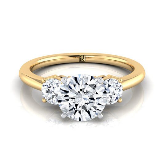 18K สีเหลืองทอง Round Brilliant Diamond จับคู่อย่างสมบูรณ์แบบรอบสามแหวนหมั้นเพชร -1/4ctw