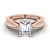 14K Rose Gold Emerald Cut Vintage Inspired Leaf Pattern Pinched Solitaire แหวนหมั้น