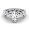 แหวนหมั้นเพชร 14K White Gold Pear Shape Center Vintage Inspired Leaf Pattern Pinched Solitaire Engagement Ring