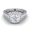 18K White Gold Cushion Hand-Engraved Delicate Diamond Milgrain Engagement Ring -1/2ctw