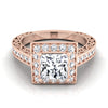 แหวนหมั้นเพชรมิลเกรน 14K Rose Gold Princess Cut แกะสลักด้วยมือ -1/2ctw