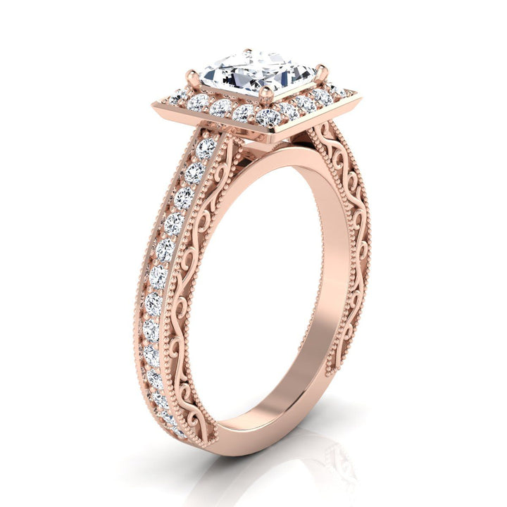 แหวนหมั้นเพชรมิลเกรน 14K Rose Gold Princess Cut แกะสลักด้วยมือ -1/2ctw