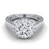 14K White Gold Round Brilliant Hand-Engraved Delicate Diamond Milgrain Engagement Ring -1/2ctw