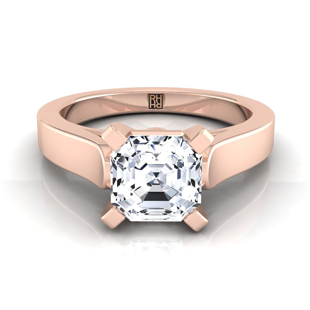 แหวนหมั้นเล่นไพ่คนเดียวสไตล์อาสนวิหาร Asscher Cut กุหลาบโกลด์ 14K