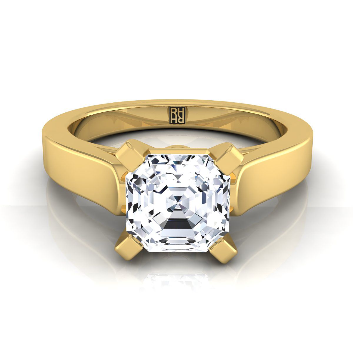 14K Yellow Gold Asscher Cut  Cathedral Style Solitaire Engagement Ring