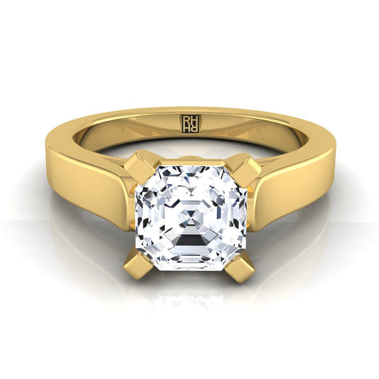 14K Yellow Gold Asscher Cut  Cathedral Style Solitaire Engagement Ring