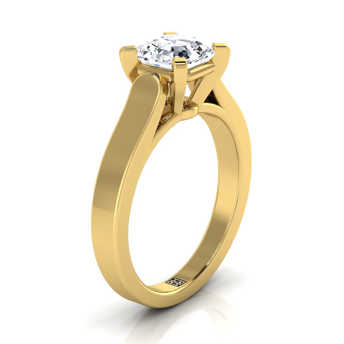 14K Yellow Gold Asscher Cut  Cathedral Style Solitaire Engagement Ring