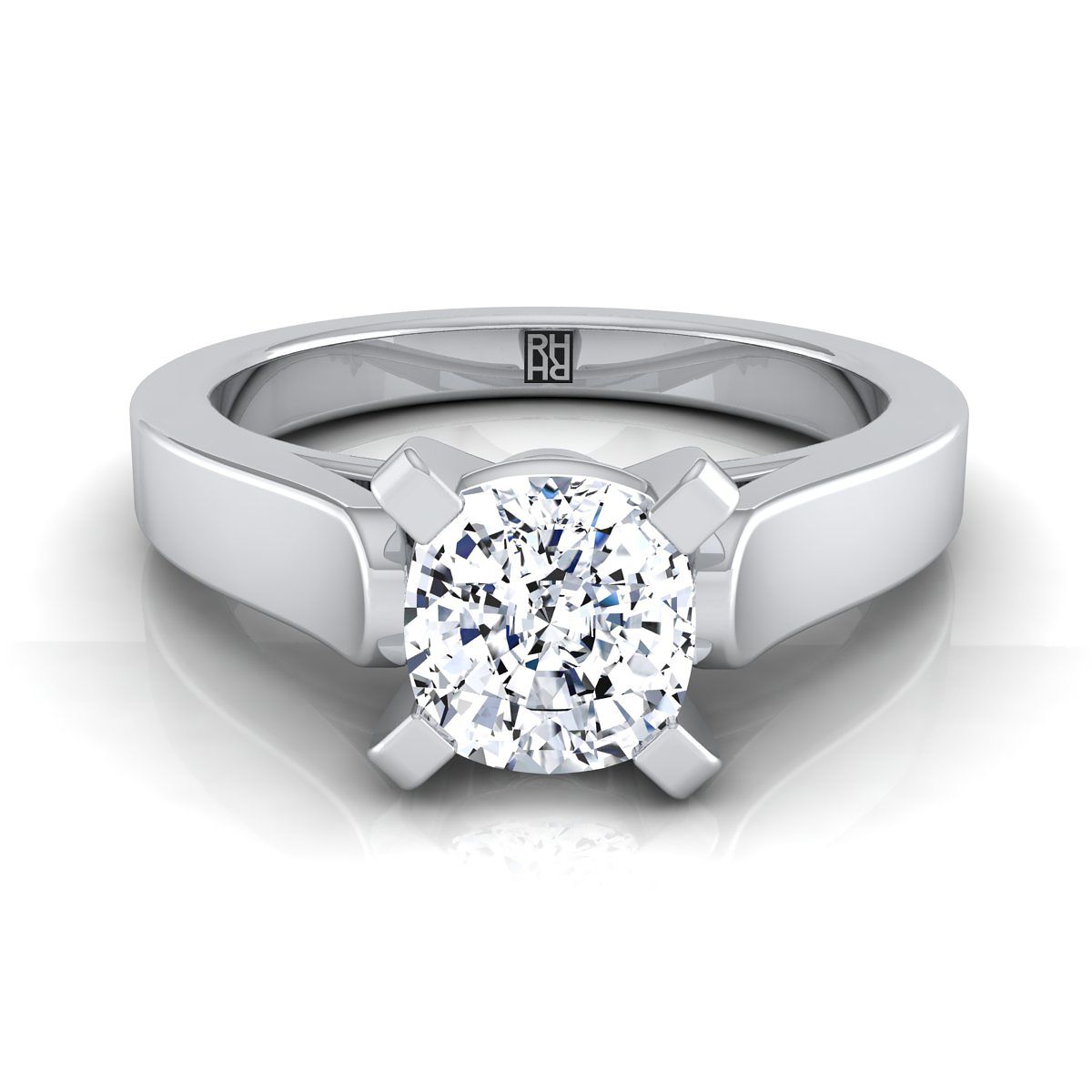 Platinum Cushion  Cathedral Style Solitaire Engagement Ring