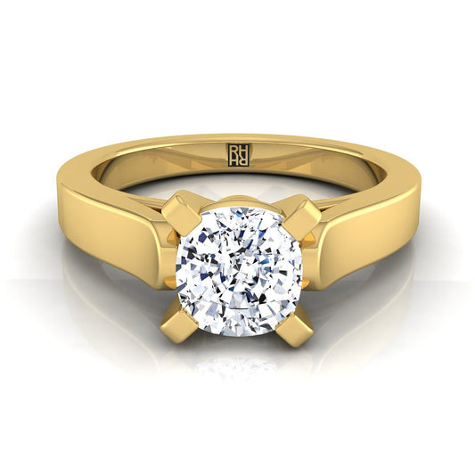 18K Yellow Gold Cushion  Cathedral Style Solitaire Engagement Ring