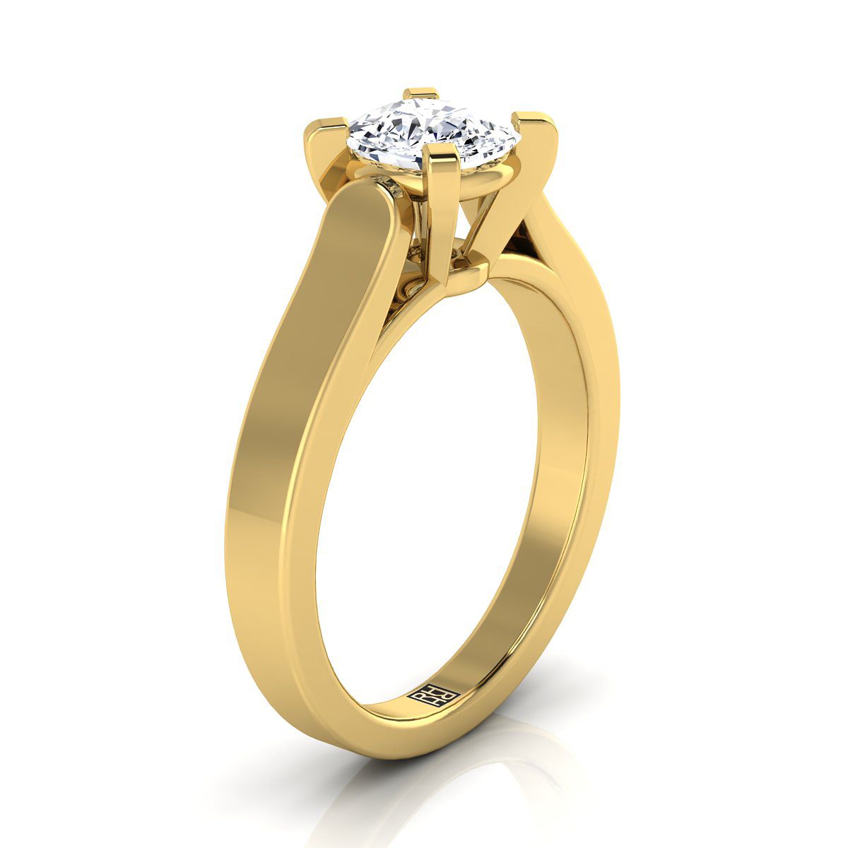 14K Yellow Gold Cushion  Cathedral Style Solitaire Engagement Ring