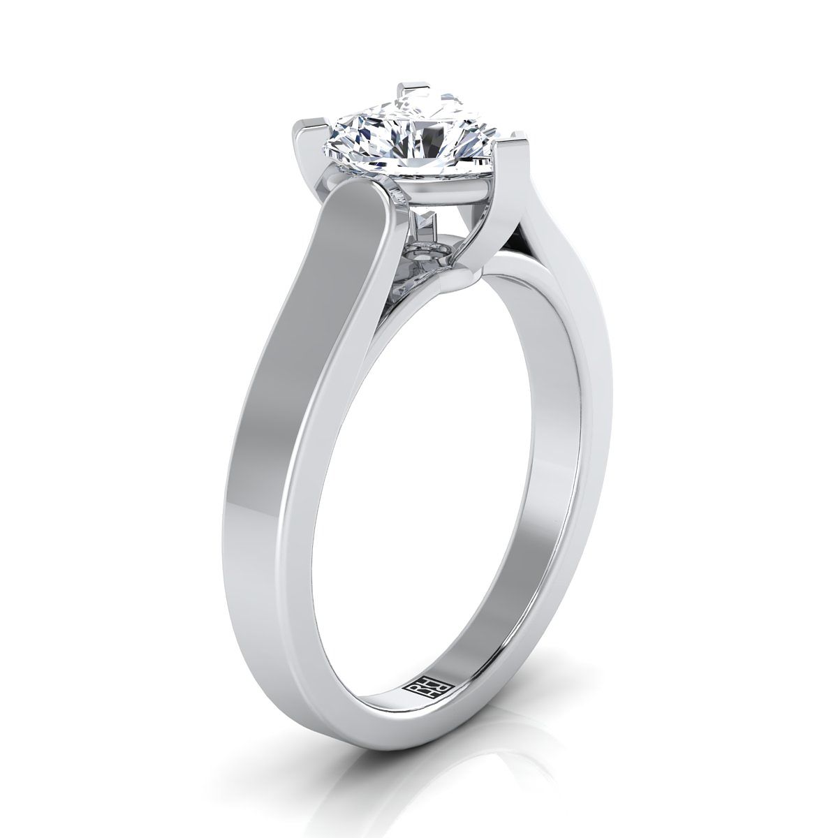 แหวนหมั้นเพชร 14K White Gold Heart Shape Center Cathedral Style Solitaire