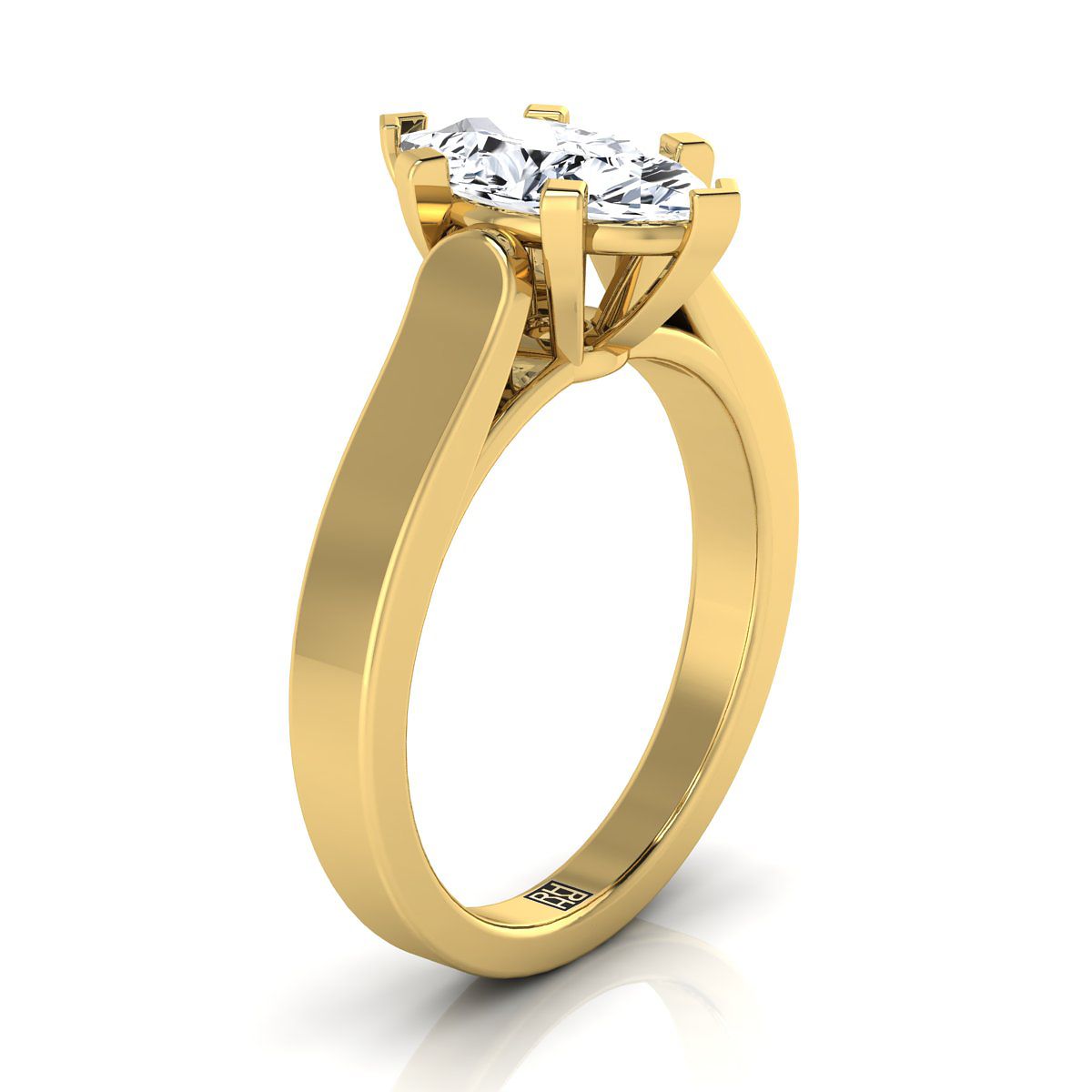 18K Yellow Gold Marquise   Cathedral Style Solitaire Engagement Ring