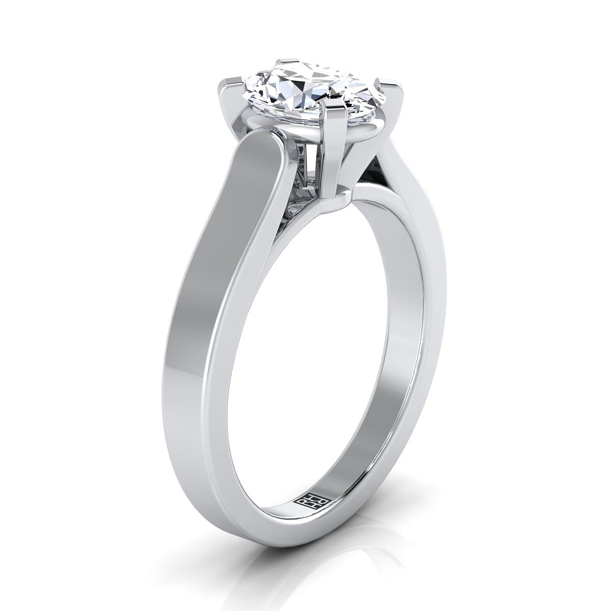 18K White Gold Oval  Cathedral Style Solitaire Engagement Ring