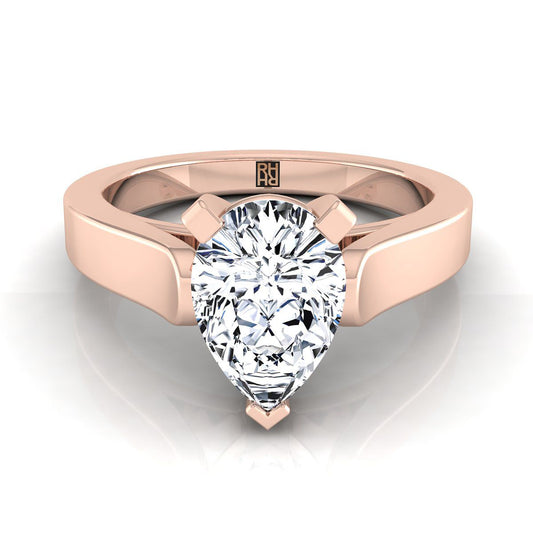 14K Rose Gold Pear Shape Center  Cathedral Style Solitaire Engagement Ring