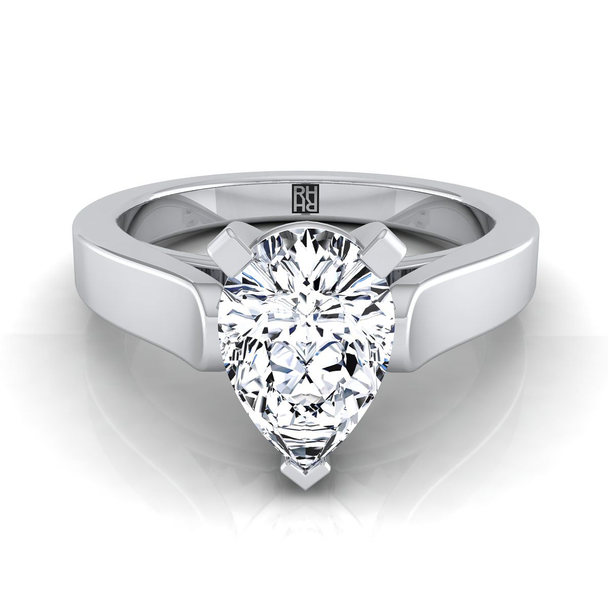 Platinum Pear Shape Center  Cathedral Style Solitaire Engagement Ring