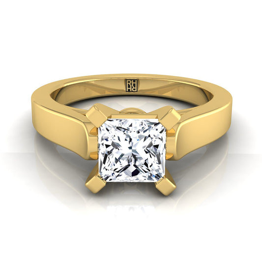 14K Yellow Gold Princess Cut  Cathedral Style Solitaire Engagement Ring