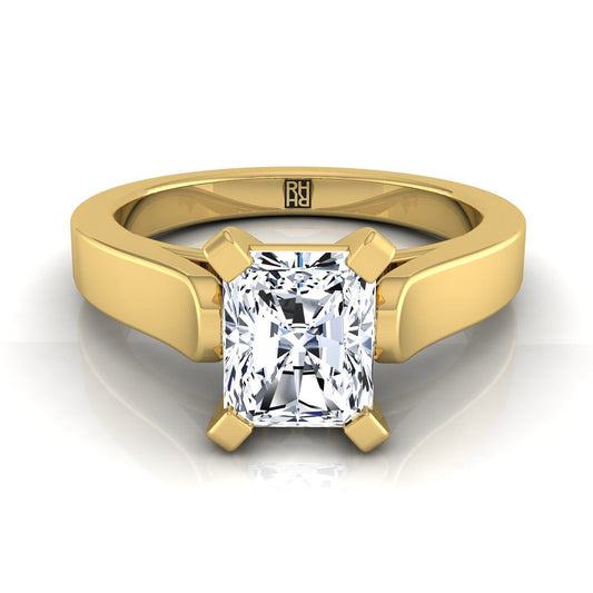 18K Yellow Gold Radiant Cut Center  Cathedral Style Solitaire Engagement Ring