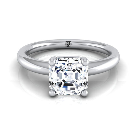 แหวนหมั้นทองขาว 18K Asscher Cut Rounded Comfort Fit Solitaire