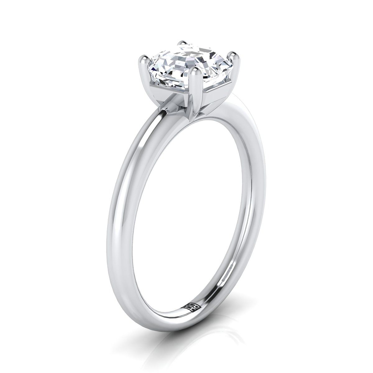 แหวนหมั้นทองขาว 18K Asscher Cut Rounded Comfort Fit Solitaire