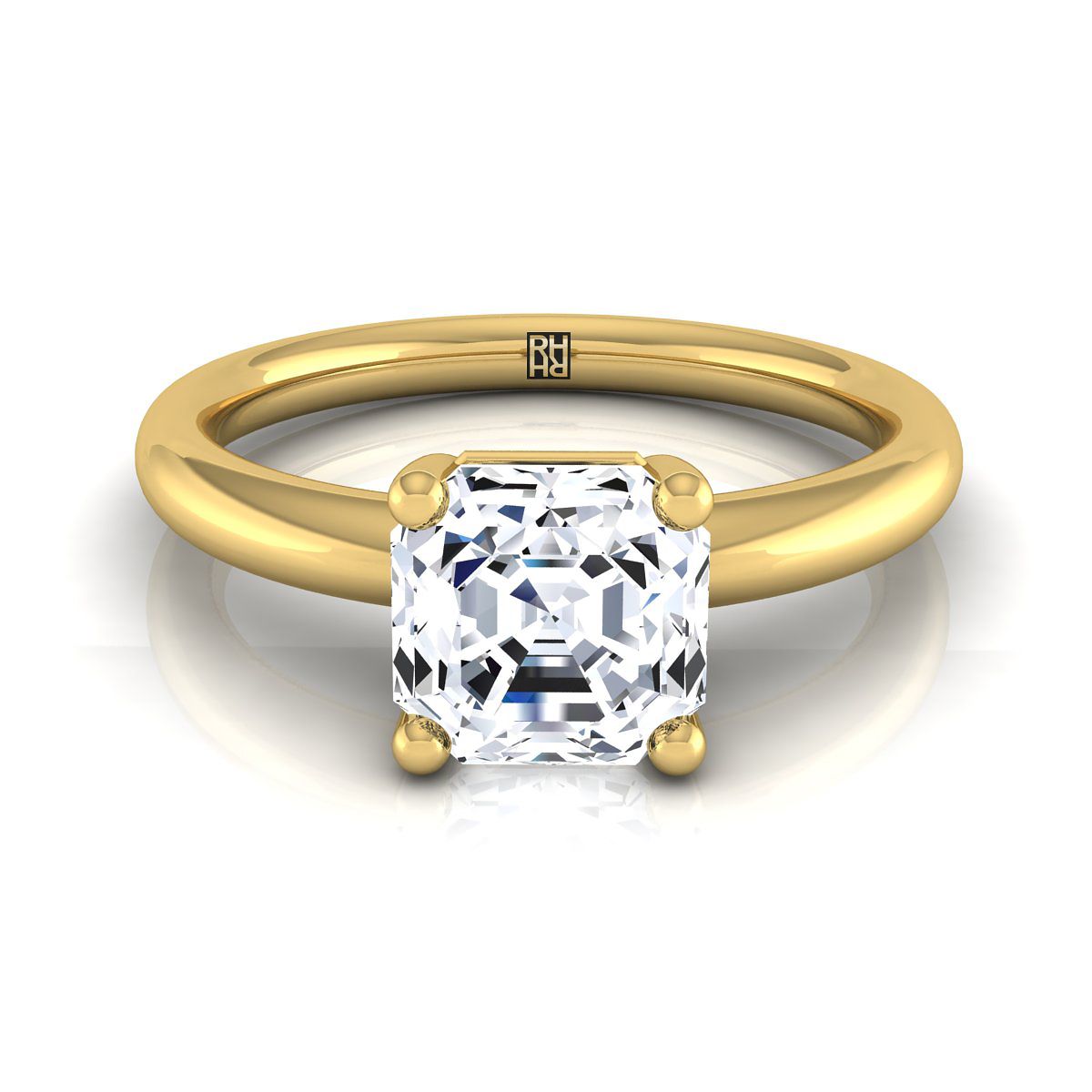 แหวนหมั้นทอง 18K Asscher Cut Rounded Comfort Fit Solitaire