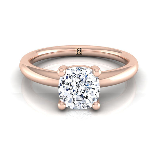 แหวนหมั้นเพชร 14K Rose Gold Cushion Rounded Comfort Fit Solitaire