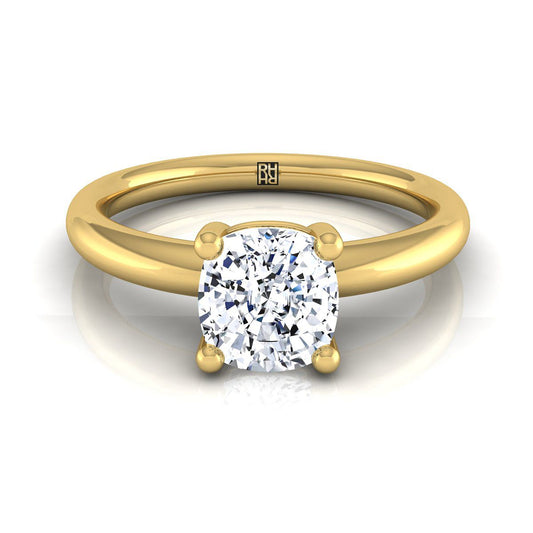 แหวนหมั้นเพชรเม็ดเดี่ยว 14K Yellow Gold Cushion Rounded Comfort Fit Solitaire