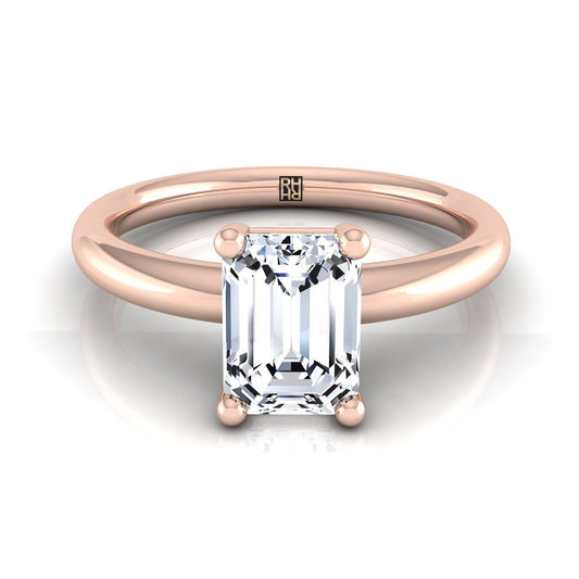 แหวนหมั้นเพชร 14K Rose Gold Emerald Cut Rounded Comfort Fit Solitaire