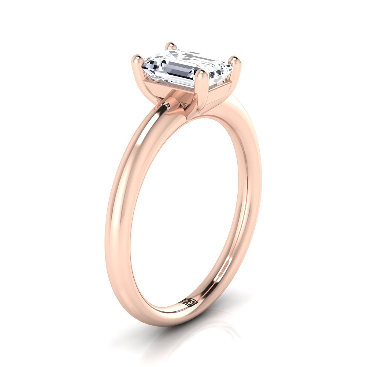 แหวนหมั้นเพชร 14K Rose Gold Emerald Cut Rounded Comfort Fit Solitaire