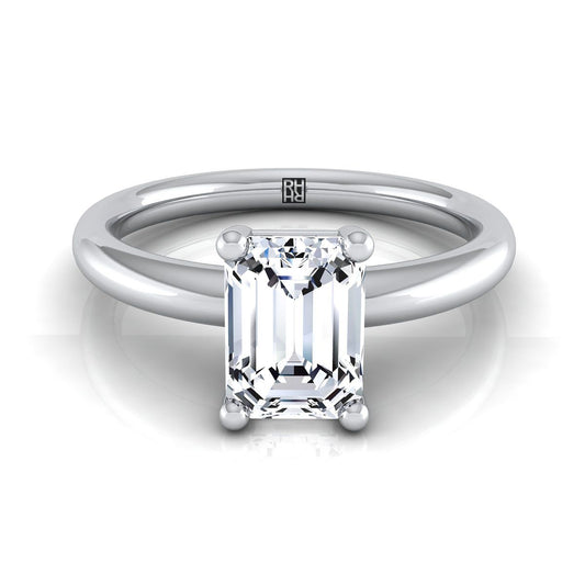 แหวนหมั้นเพชร 18K White Gold Emerald Cut Rounded Comfort Fit Solitaire