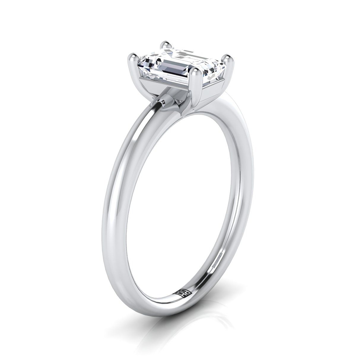 แหวนหมั้นเพชร 18K White Gold Emerald Cut Rounded Comfort Fit Solitaire