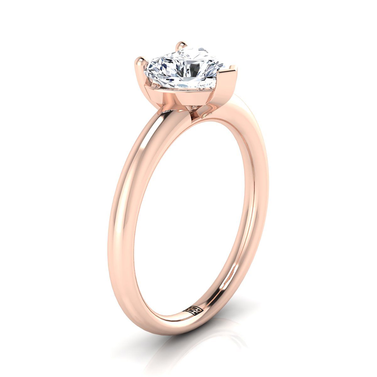 แหวนหมั้นรูปหัวใจสีโรสโกลด์ 14K ทรงกลางโค้งมน Comfort Fit Solitaire