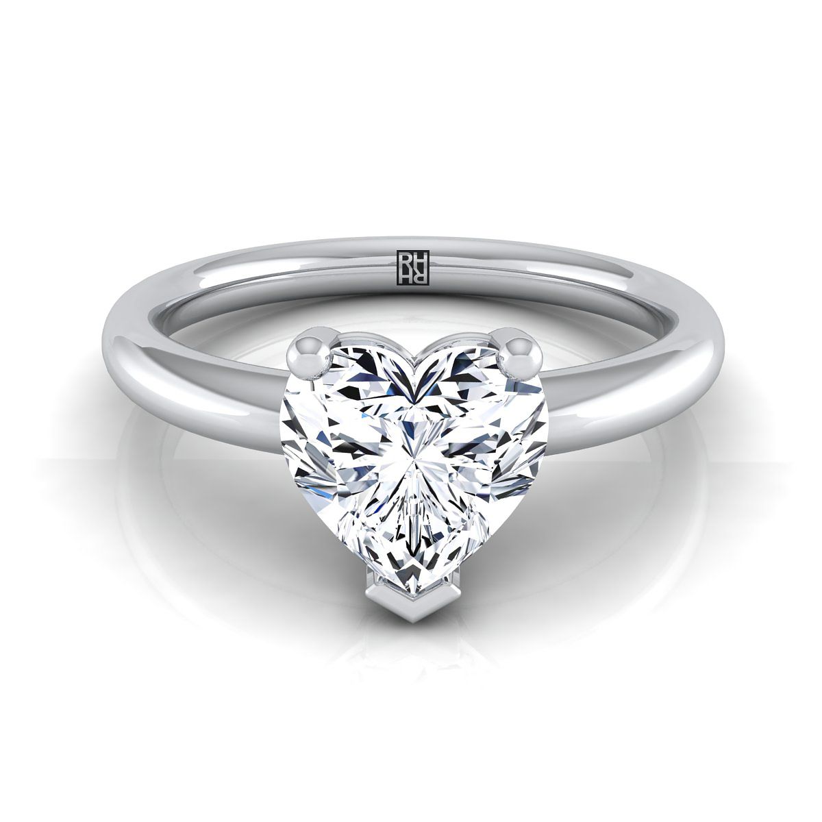 แหวนหมั้นเพชร 14K White Gold Heart Shape Center Rounded Comfort Fit Solitaire