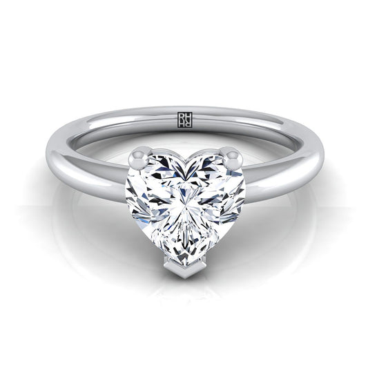 แหวนหมั้นเพชร 14K White Gold Heart Shape Center Rounded Comfort Fit Solitaire