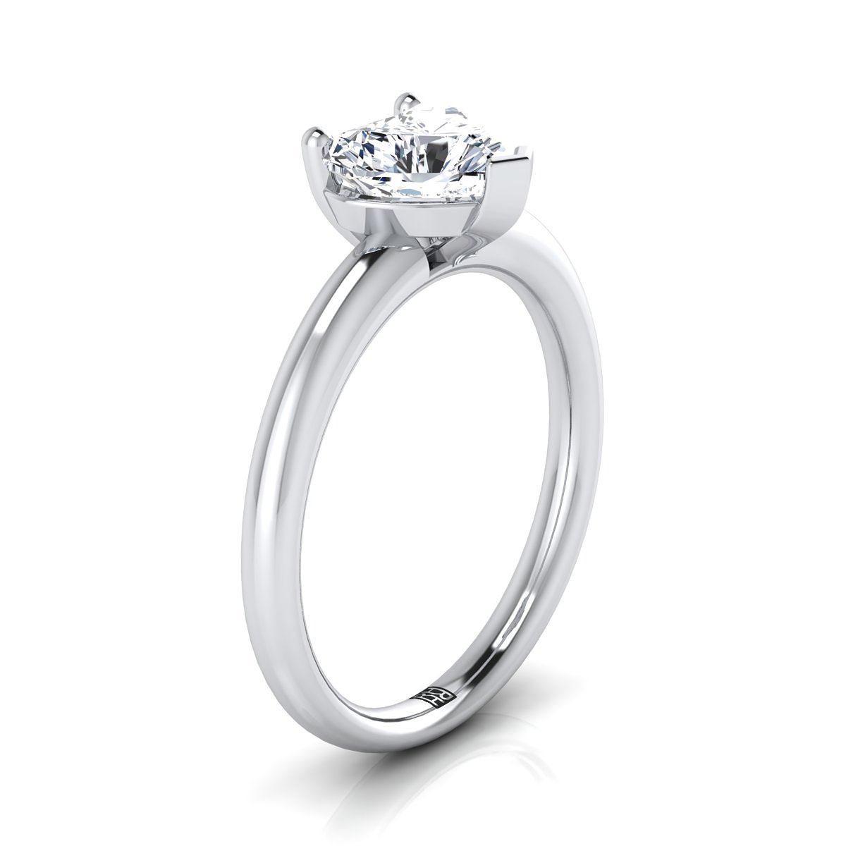 แหวนหมั้นรูปหัวใจทองคำขาว 18K ทรง Center Rounded Comfort Fit Solitaire