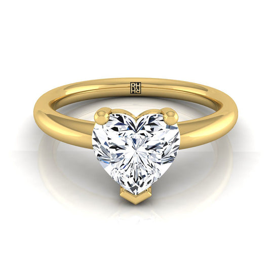 แหวนหมั้นรูปหัวใจเยลโลว์โกลด์ 14K ทรงกลางโค้งมน Comfort Fit Solitaire