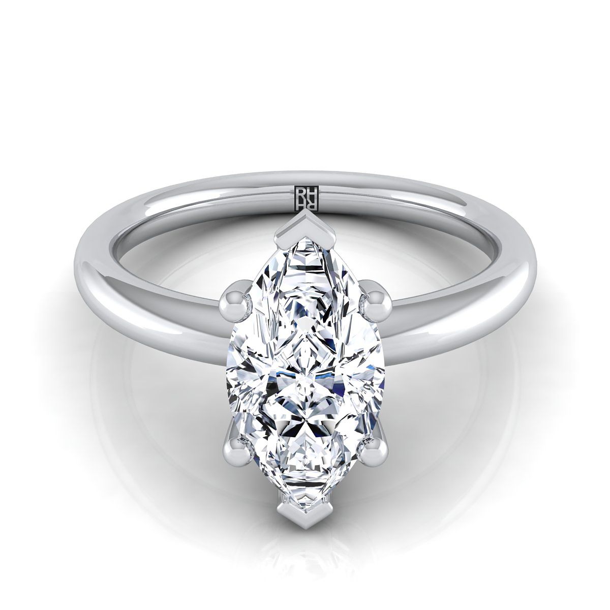 แหวนหมั้นเพชรไวท์โกลด์ 18K Marquise Comfort Fit Solitaire