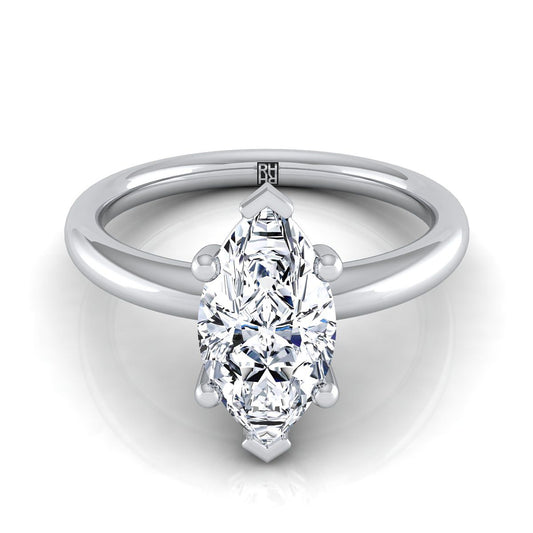 18K White Gold Marquise  Rounded Comfort Fit Solitaire Engagement Ring