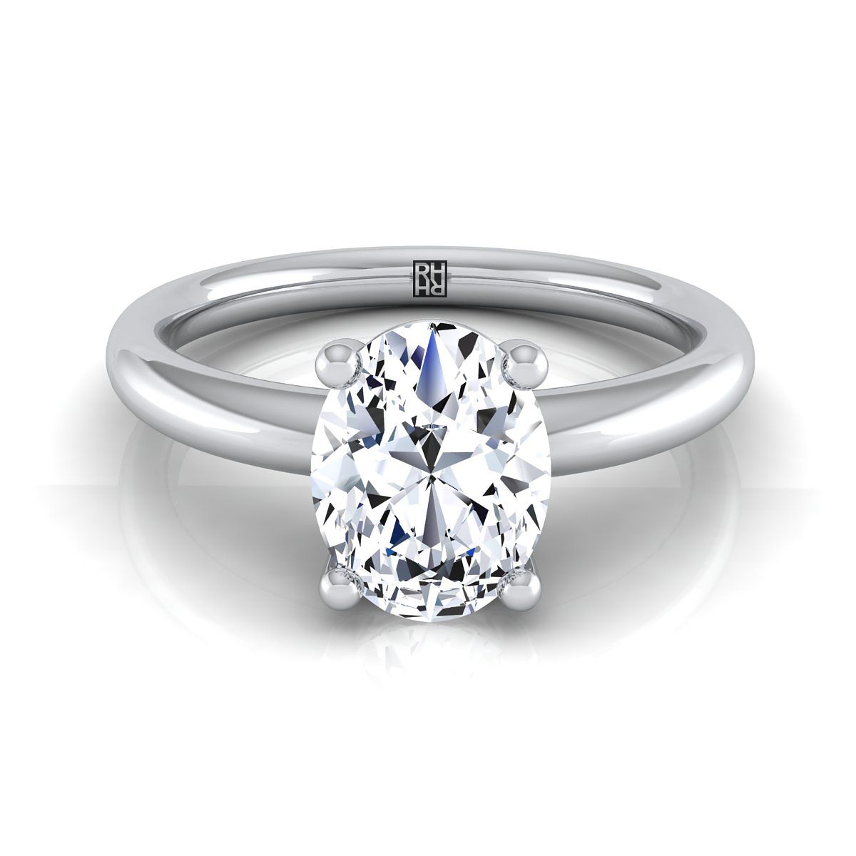 แหวนหมั้นเพชร 14K ไวท์โกลด์ ทรงรี ทรงกลม Comfort Fit Solitaire