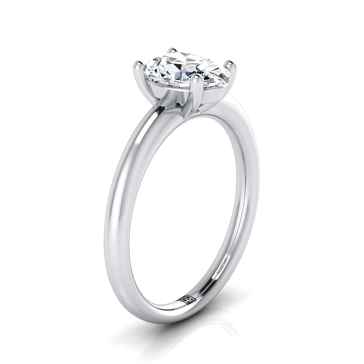 แหวนหมั้นเพชร 14K ไวท์โกลด์ ทรงรี ทรงกลม Comfort Fit Solitaire