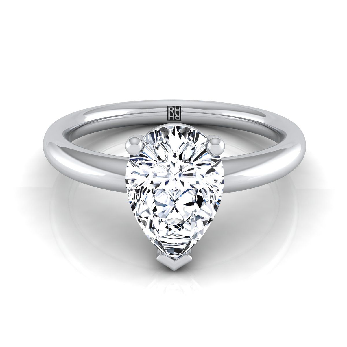 แหวนหมั้นเพชร 18K White Gold Pear Shape Center Rounded Comfort Fit Solitaire