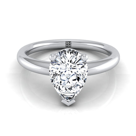 แหวนหมั้นเพชร 14K White Gold Pear Shape Center Rounded Comfort Fit Solitaire