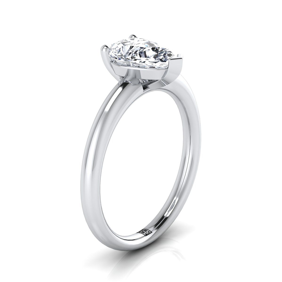 แหวนหมั้นเพชร 18K White Gold Pear Shape Center Rounded Comfort Fit Solitaire