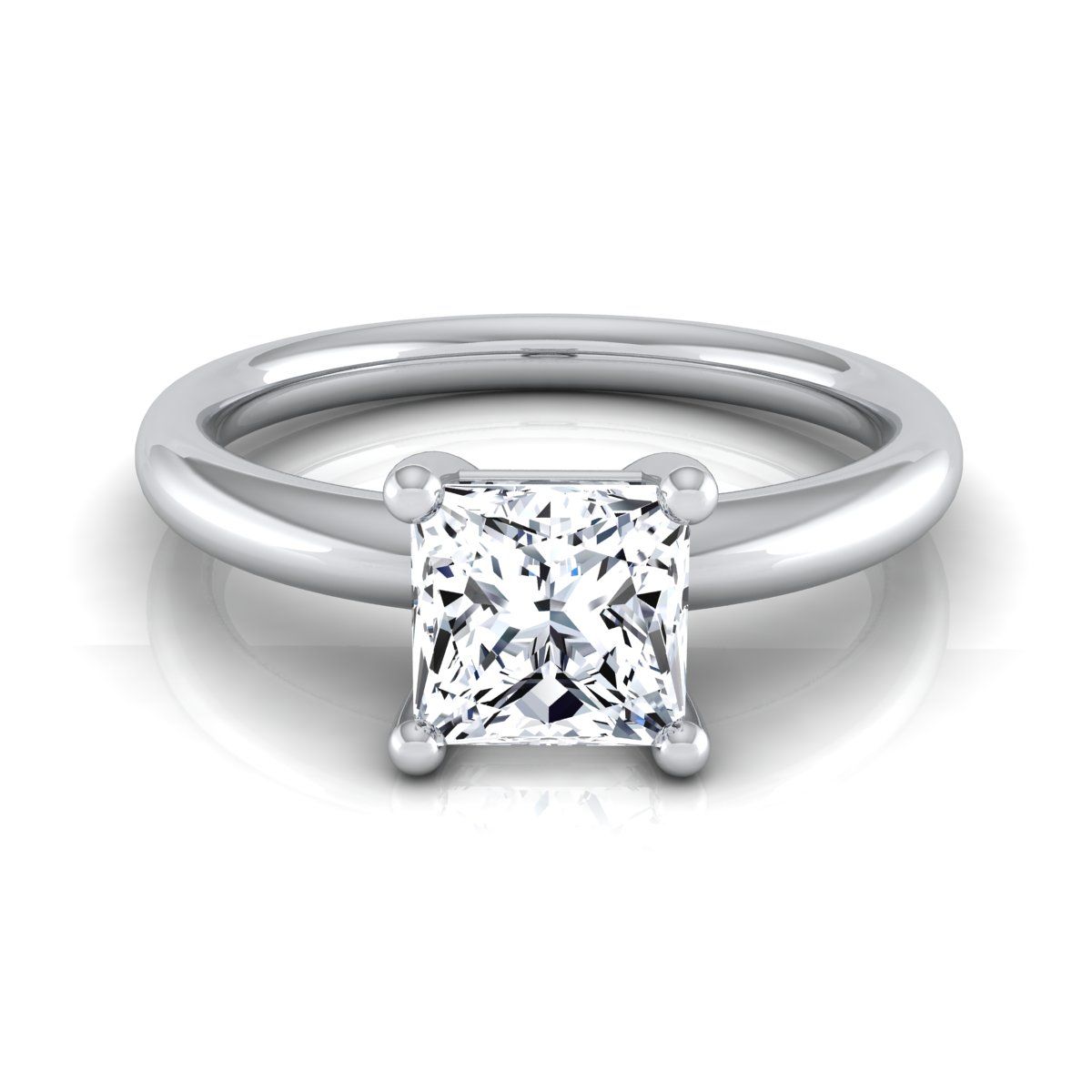 แหวนหมั้นเพชร 14K White Gold Princess Cut Rounded Comfort Fit Solitaire