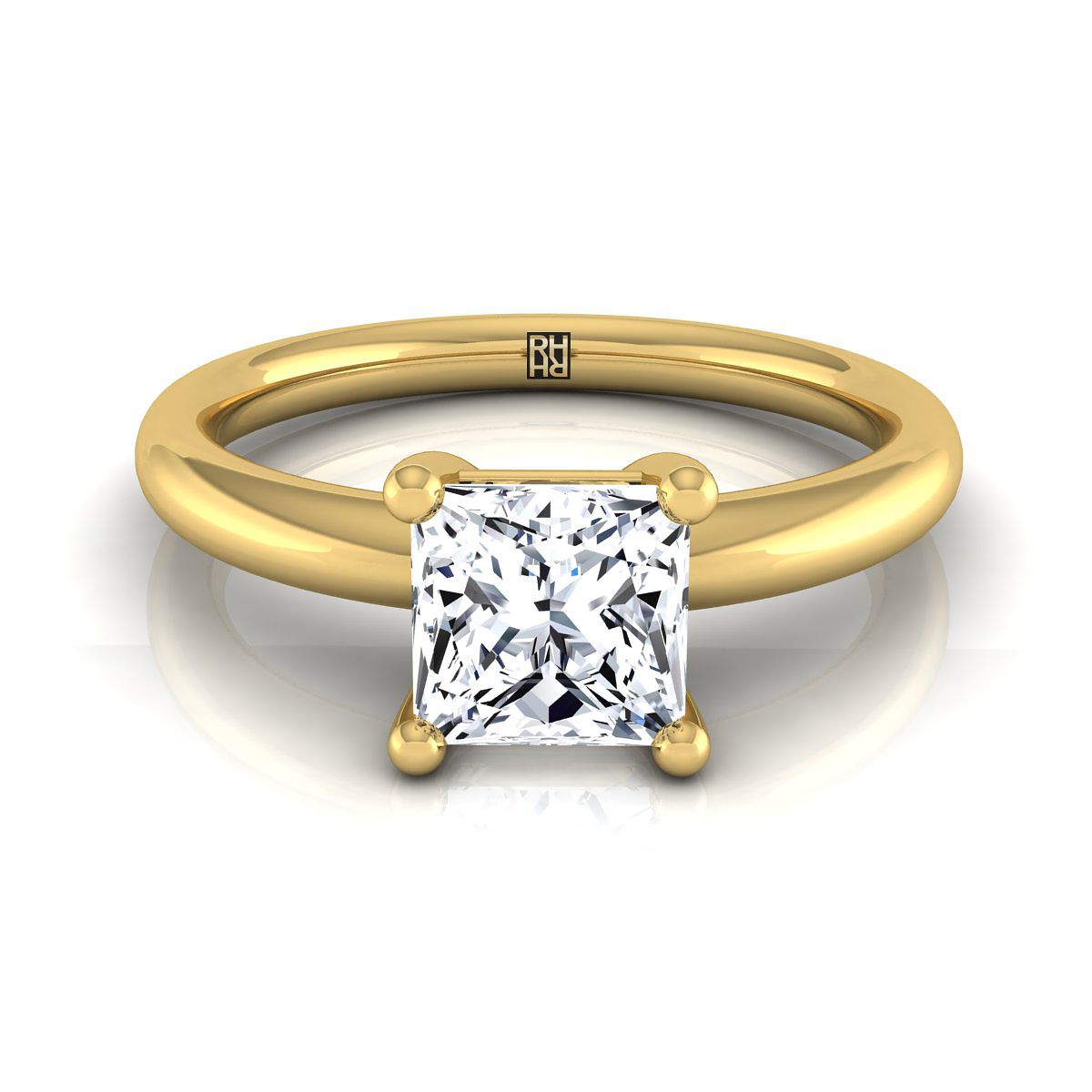 14K Yellow Gold Princess Cut Rounded Comfort Fit Solitaire Engagement Ring